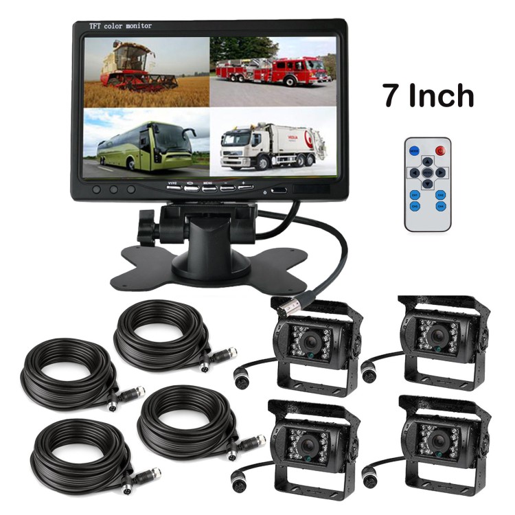 Οθόνη μόνιτορ 7 κιτ με 4 κάμερες CCD 18 LED για Φορτηγά, λεωφορεία
