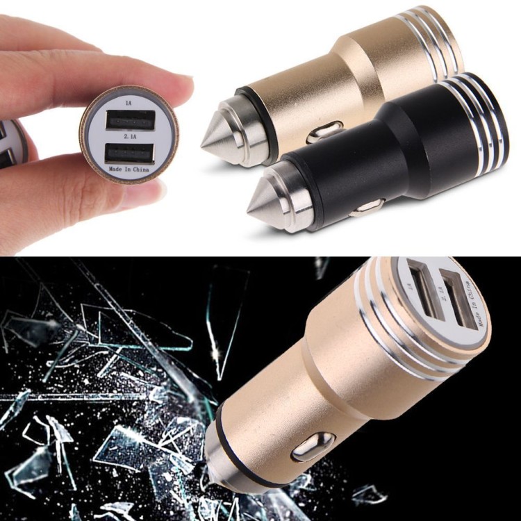 Φορτιστής αναπτήρα αυτοκινήτου 2.1A με 2 Usb & σφυρί ασφαλείας