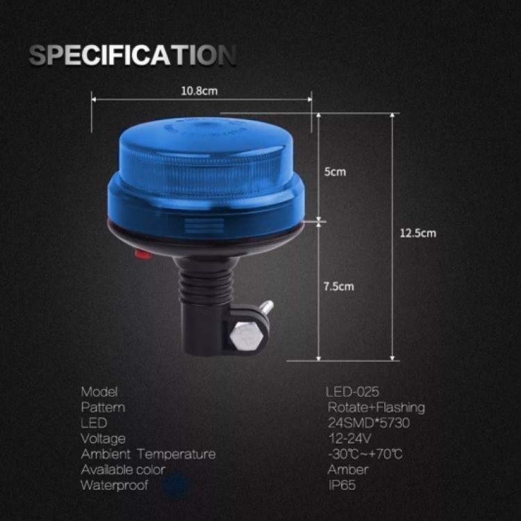 24W Μπλε φάρος Led Strobe 12/24V με 7 Mode