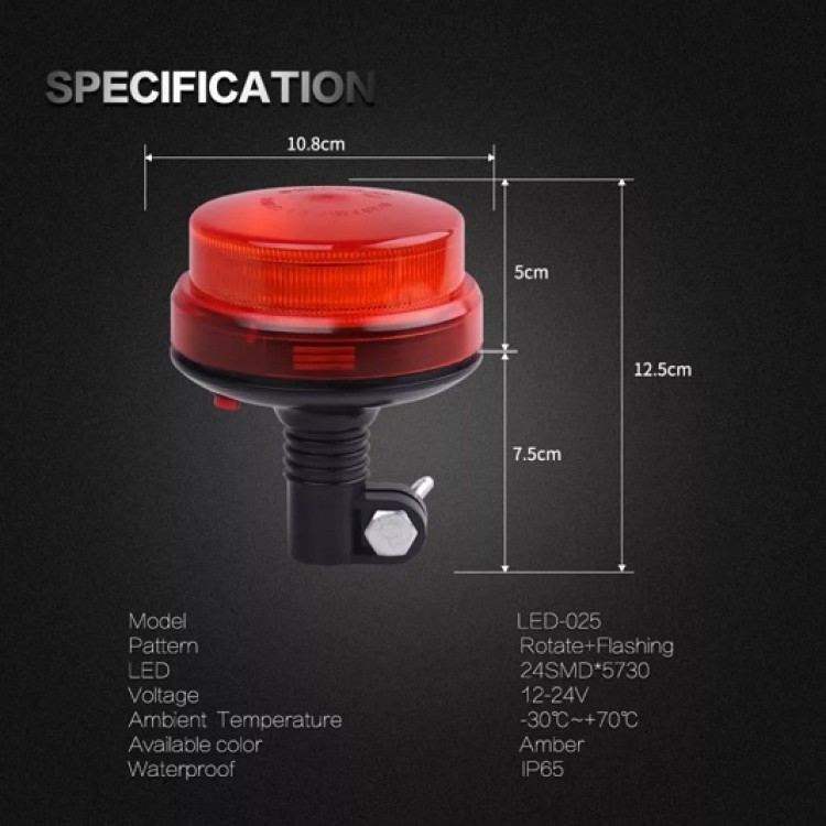 24W Πορτοκαλί φάρος Led Strobe 12/24V με 7 Mode