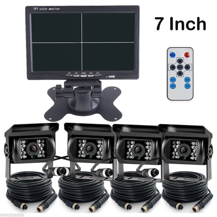 Οθόνη μόνιτορ 7 κιτ με 4 κάμερες CCD 18 LED για Φορτηγά, λεωφορεία