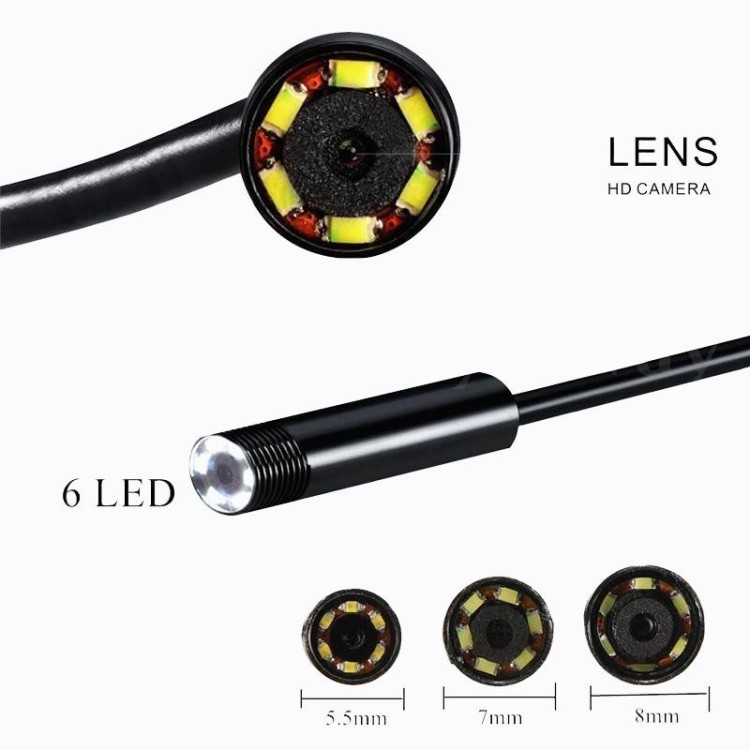 Ενδοσκόπιο 5.5mm 5 μέτρα  IP67 με HD κάμερα αδιάβροχη 6 Led Android-Windows