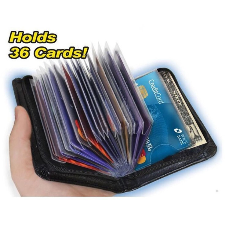 Δερμάτινο πορτοφόλι με φερμουάρ ασφαλείας για 36 κάρτες