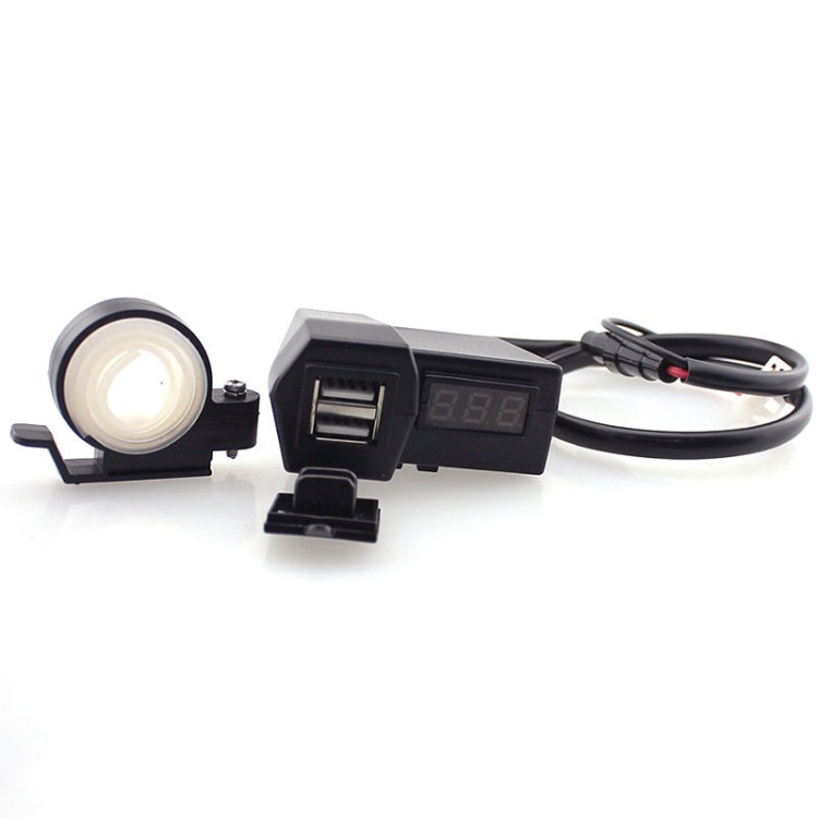 Διπλό USB φορτιστής 1x3.1A Μοτοσικλέτας + LCD ψηφιακή οθόνη LED Βολτόμετρο