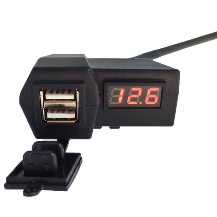Διπλό USB φορτιστής 1x3.1A Μοτοσικλέτας + LCD ψηφιακή οθόνη LED Βολτόμετρο