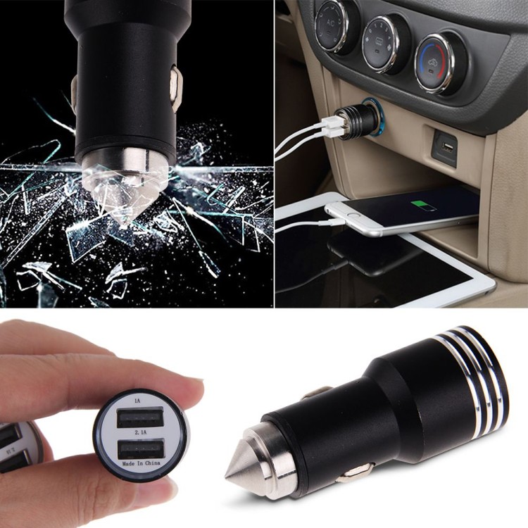 Φορτιστής αναπτήρα αυτοκινήτου 2.1A με 2 Usb & σφυρί ασφαλείας