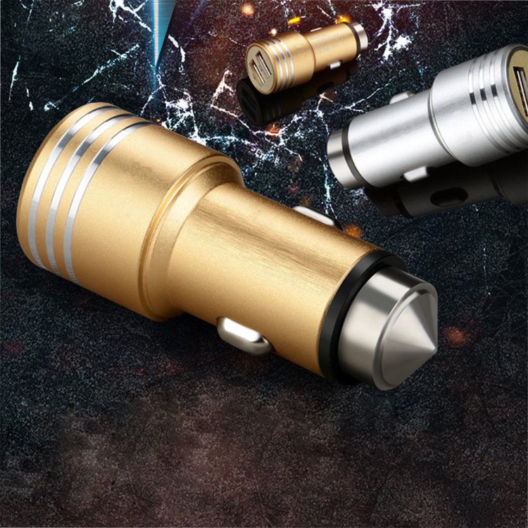 Φορτιστής αναπτήρα αυτοκινήτου 2.1A με 2 Usb & σφυρί ασφαλείας