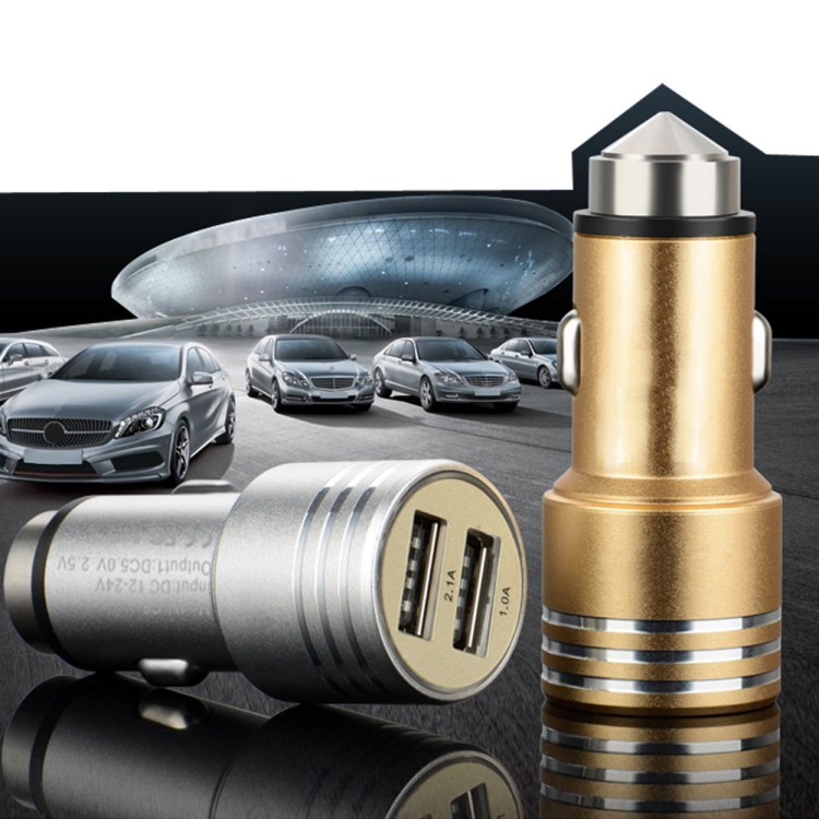 Φορτιστής αναπτήρα αυτοκινήτου 2.1A με 2 Usb & σφυρί ασφαλείας