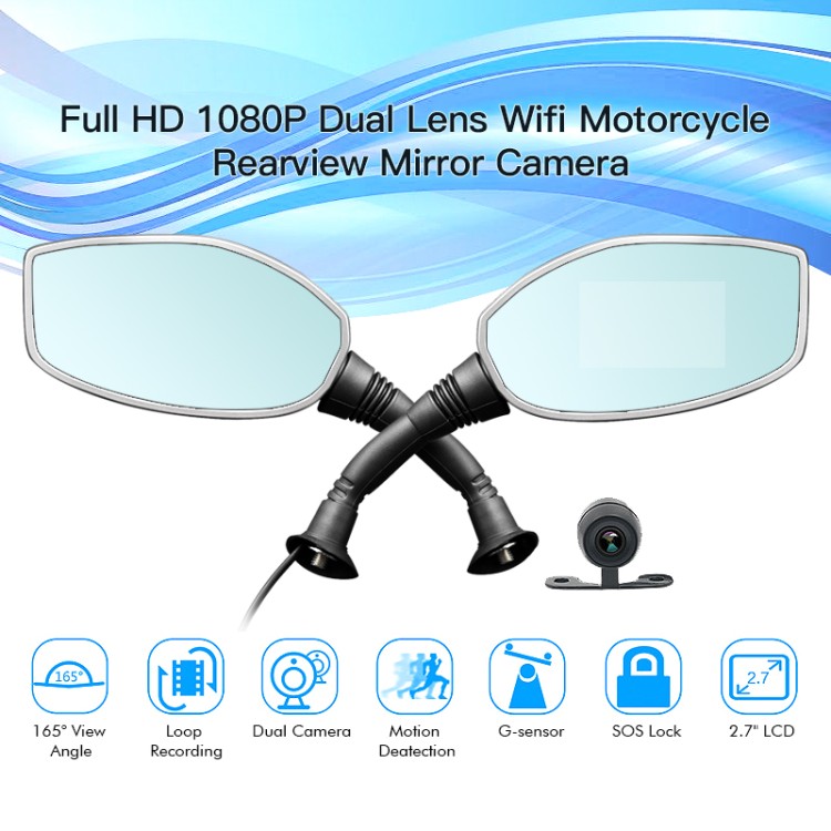 Σετ καταγραφικού καθρέφτη μοτοσυκλέτας Full-HD IP68 Οθόνη 2.7 με 2 κάμερες