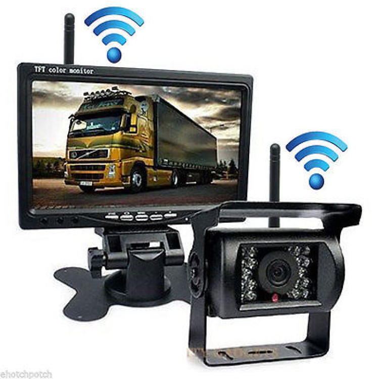 Οθόνη μόνιτορ LCD 7 TFT 12/24V με ασύρματη κάμερα νυχτερινής όρασης φορτηγού