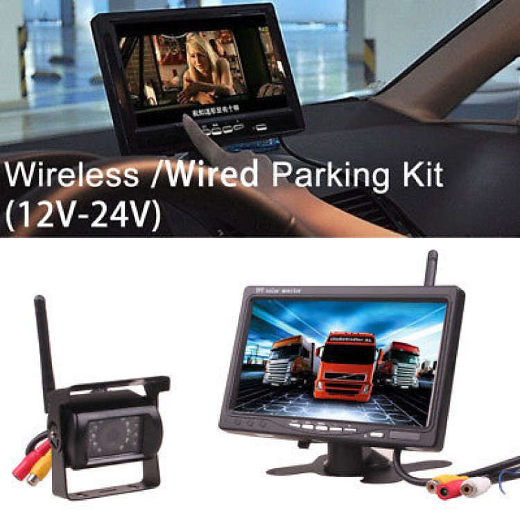 Οθόνη μόνιτορ LCD 7 TFT 12/24V με ασύρματη κάμερα νυχτερινής όρασης φορτηγού