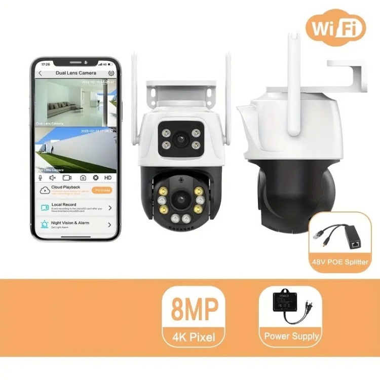 Διπλή κάμερα ασφαλείας 360° wifi 8 x zoom