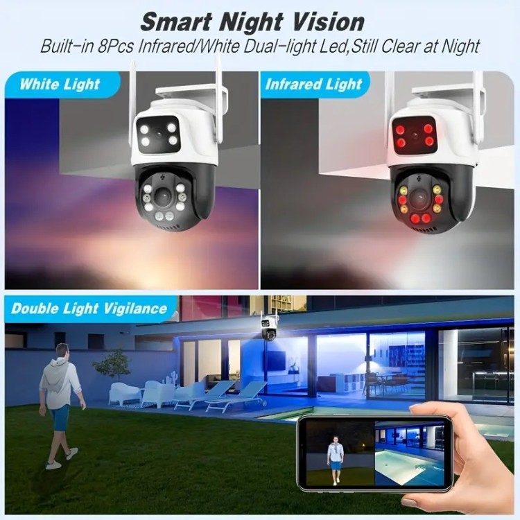 Διπλή κάμερα ασφαλείας 360° wifi 8 x zoom