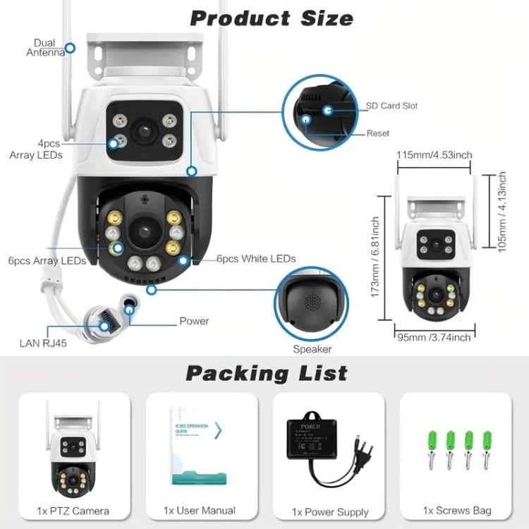 Διπλή κάμερα ασφαλείας 360° wifi 8 x zoom