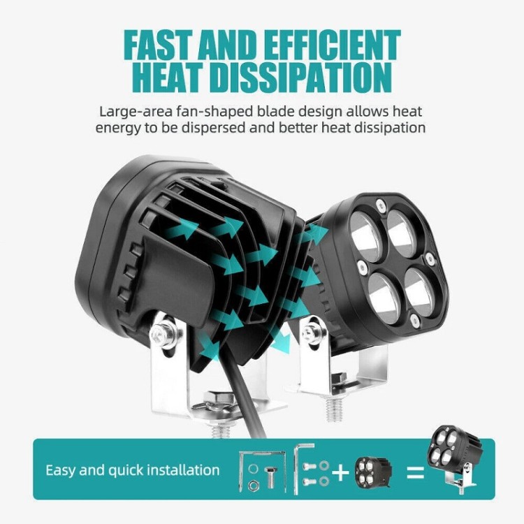 Ζεύγος Κίτρινοι Προβολείς Ομίχλης Led Μοτοσυκλέτας 2x40w 12v