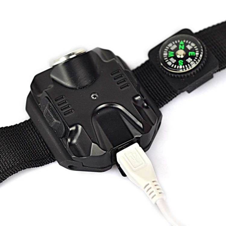 Ισχυρός φακός επαναφορτιζόμενος Led Q5 καρπού βραχιόλι με πυξίδα