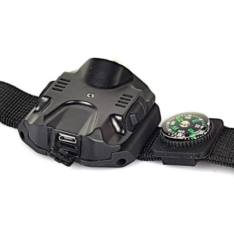 Ισχυρός φακός επαναφορτιζόμενος Led Q5 καρπού βραχιόλι με πυξίδα