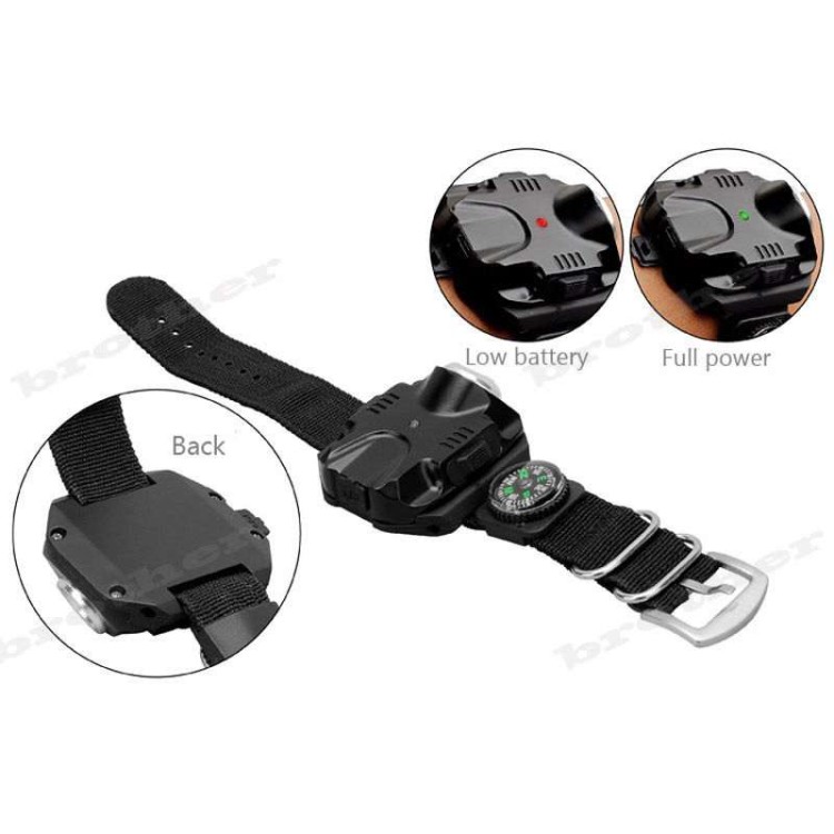 Ισχυρός φακός επαναφορτιζόμενος Led Q5 καρπού βραχιόλι με πυξίδα