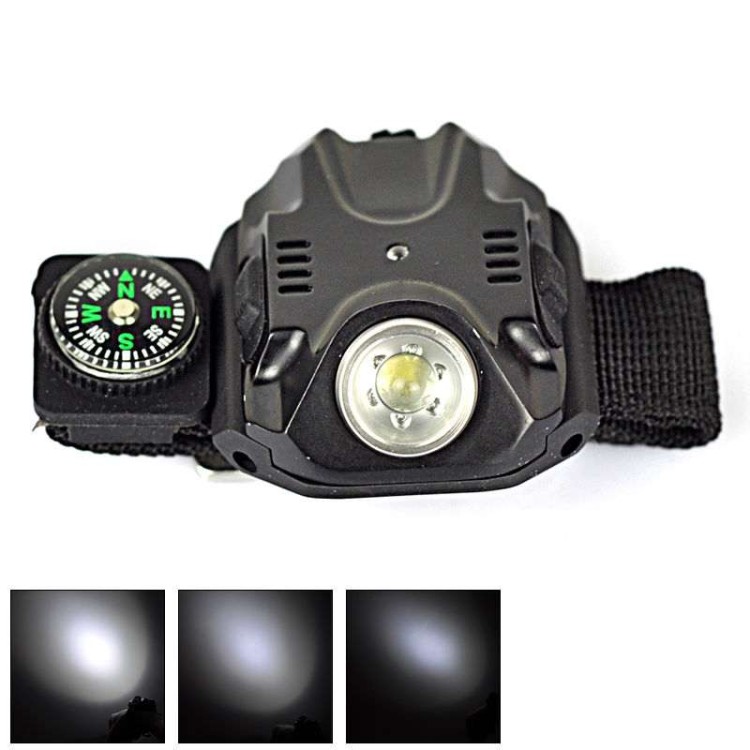 Ισχυρός φακός επαναφορτιζόμενος Led Q5 καρπού βραχιόλι με πυξίδα
